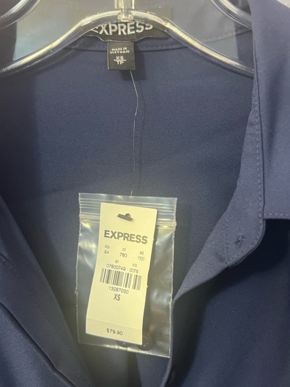 EXPRESS Navy Shirt Dress with Tie Belt - Picture 4 of 4
